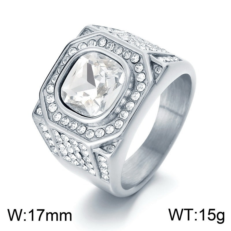 Kemstone Octagon Titanium Steel Hip-Hop Ring – Full-Cut Zircon Streetwear Band for Men KR110150