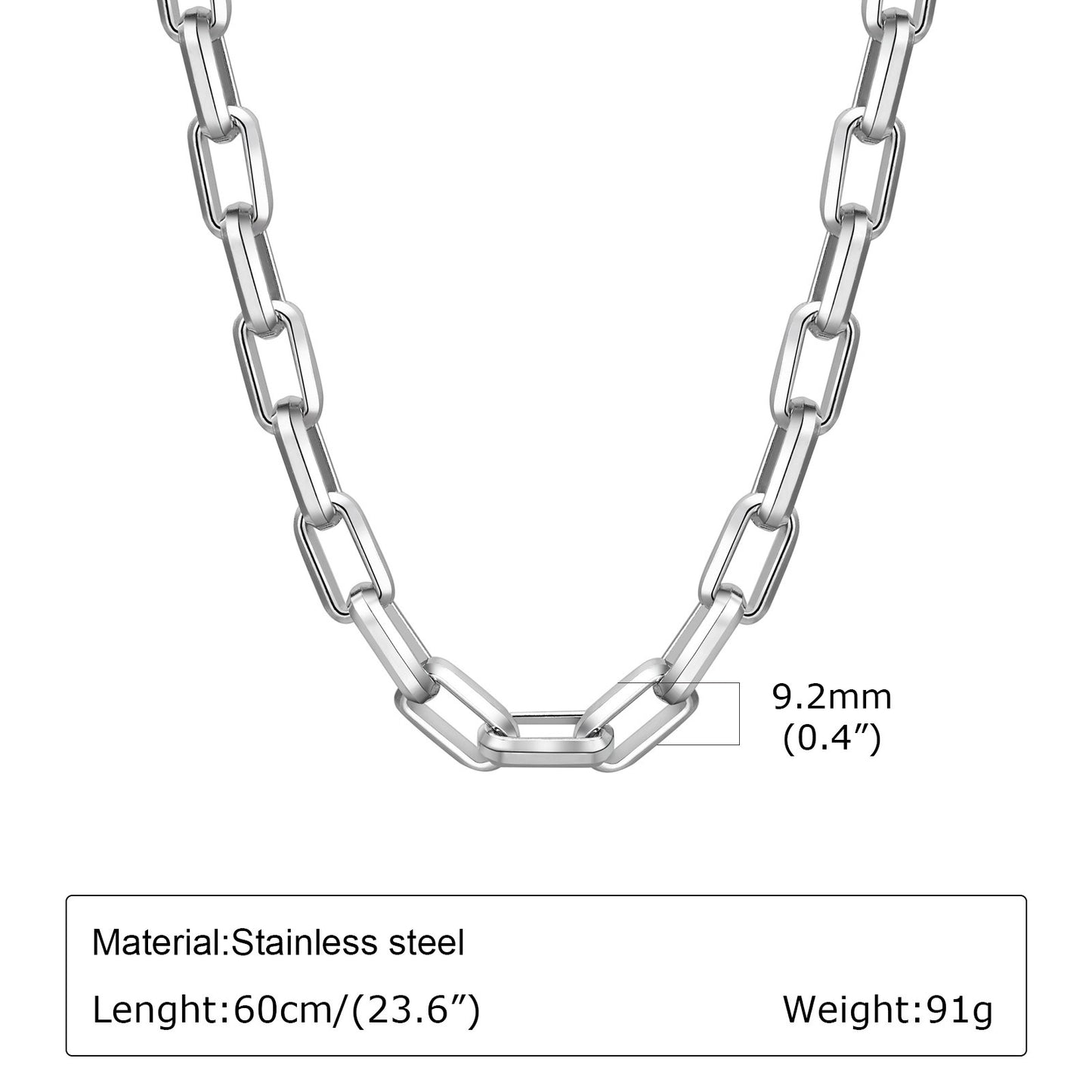 Heavy-Duty Stainless Steel Rectangle Chain Necklace for Men – 9.2mm Street Style, Viking Goth Vibe NC-1608