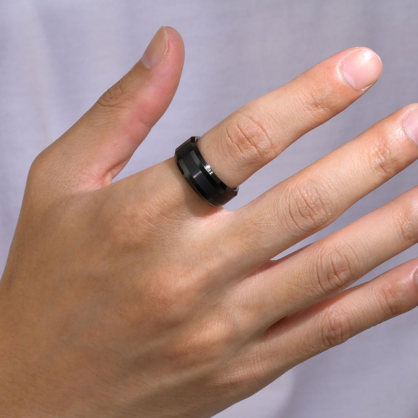 Tungsten Carbide Men's Ring – 8mm Brushed Band | Black & Silver Heavyweight Ring TCR-014