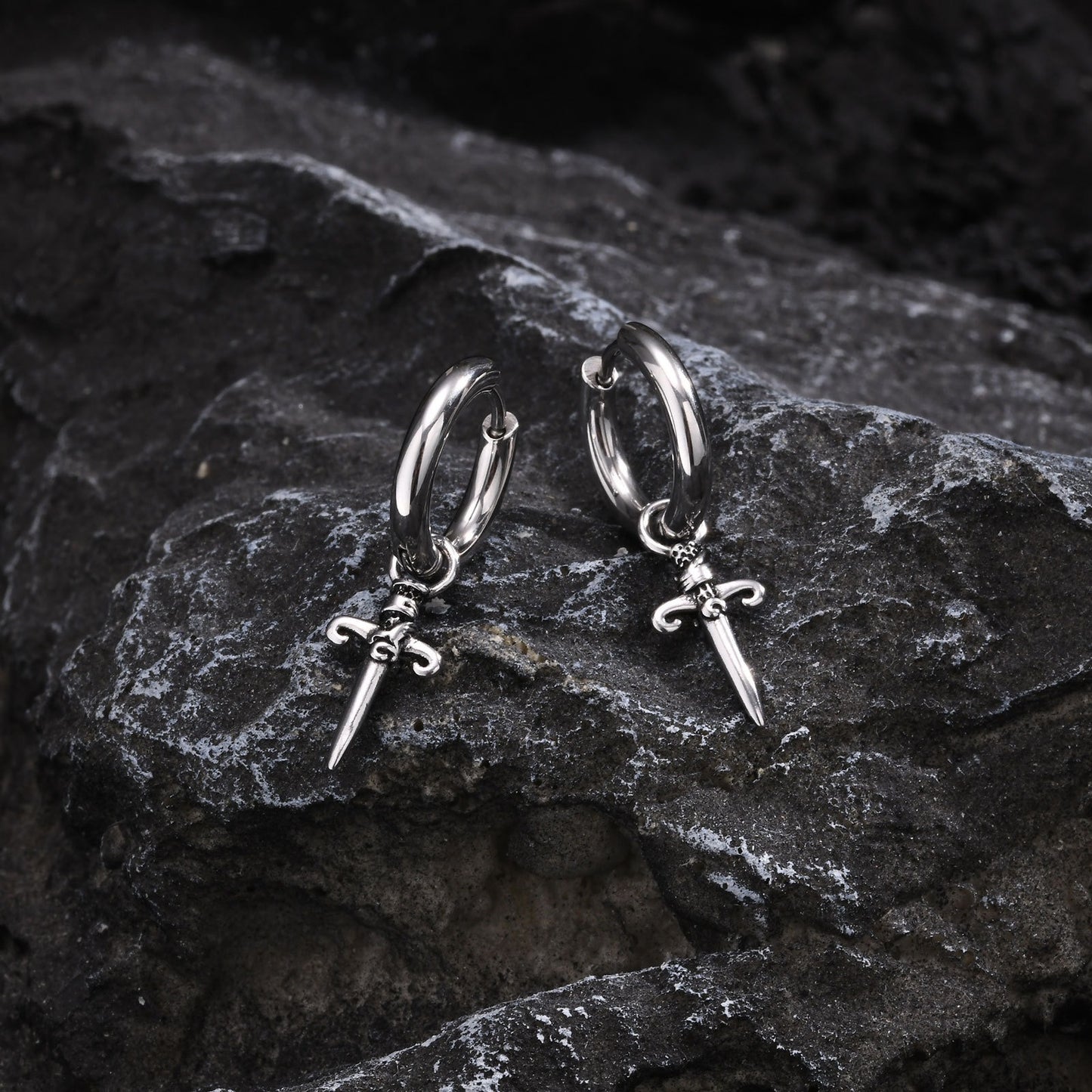 Kemstone Men’s Stainless Steel Cross Dagger Hoop Earrings – Punk Gothic Biker Jewelry ED768