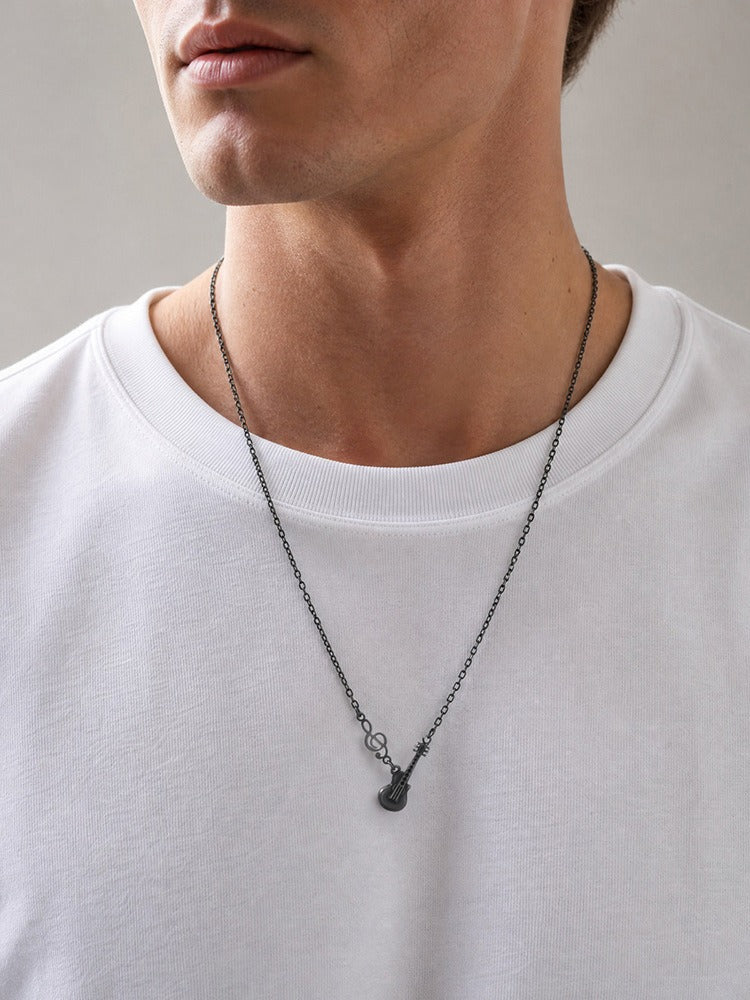 Kemston Guitar Necklace for Men Treble Clef Stainless Steel Vintage NC-3010
