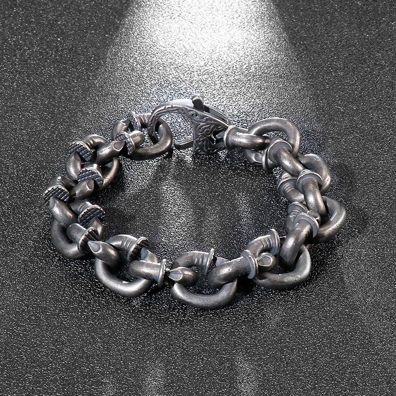 Kemstone Nail Cuff Chain Bracelet – Stainless Steel Punk Men’s Jewelry Vintage Rustic Finish KB126373