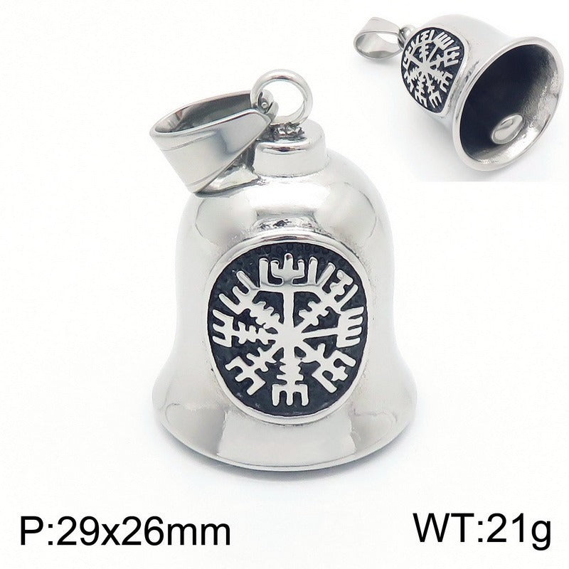 Kemstone Viking Symbol Bell Pendant Necklace for Men – Norse Masonic Cross Stainless Steel Biker Jewelry KP130935