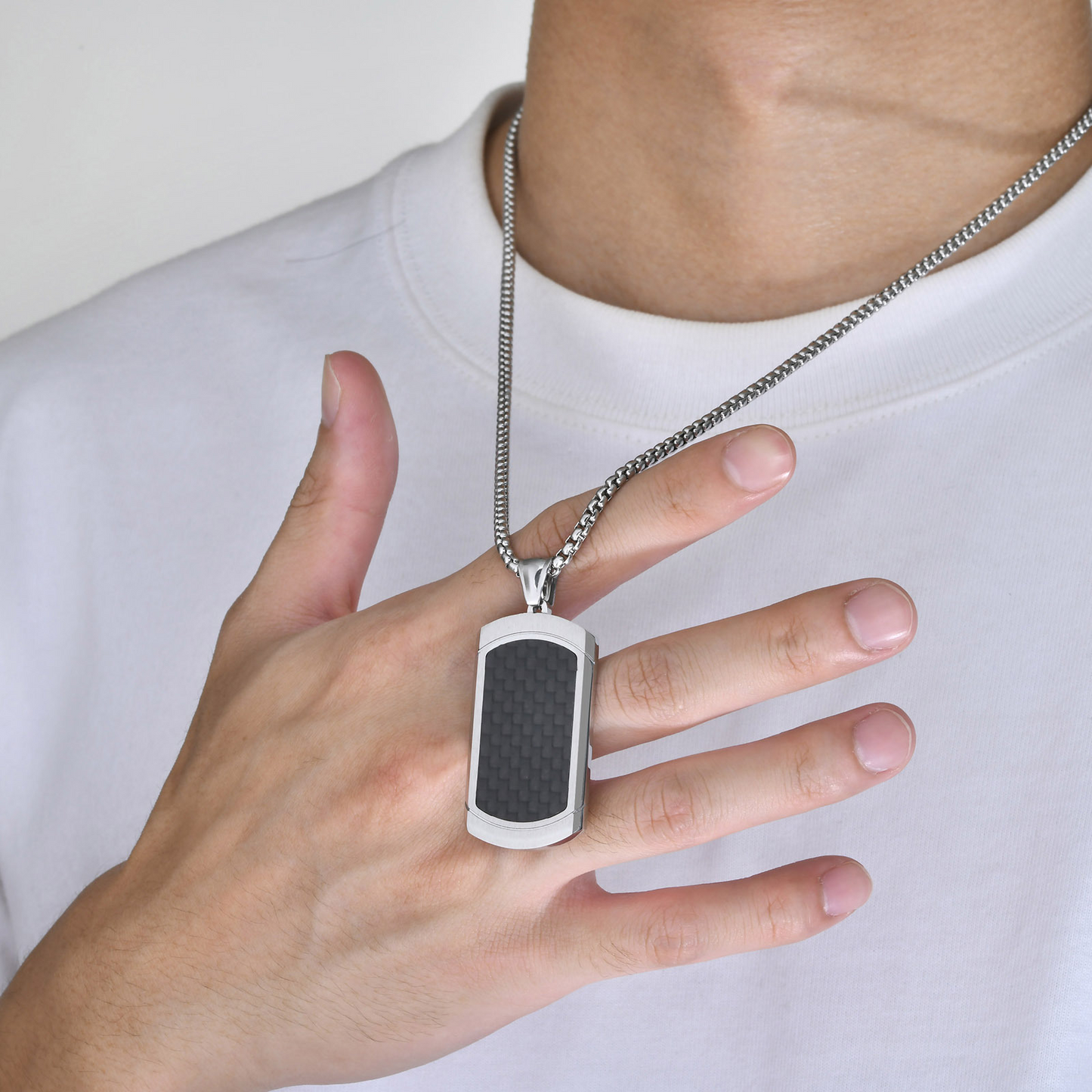 Kemstone Stainless Steel Carbon Fiber Tag Pendant Necklace for Men PN-1855