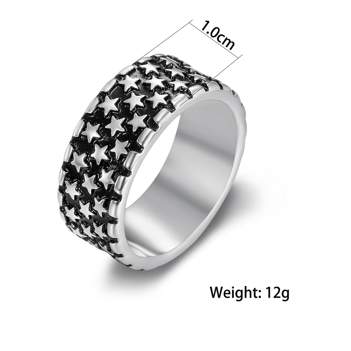 Kemstone Stainless Steel Star Ring for Men – Punk Style 10mm Wide Ring Gold/Silver TR0457