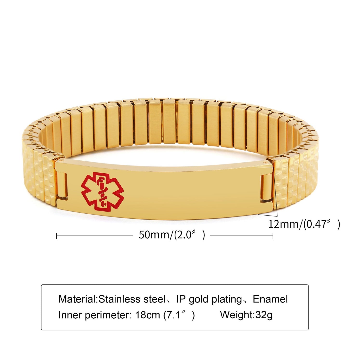 Pulsera elástica de alerta médica – Banda de identificación de acero inoxidable de 12 mm BR-263
