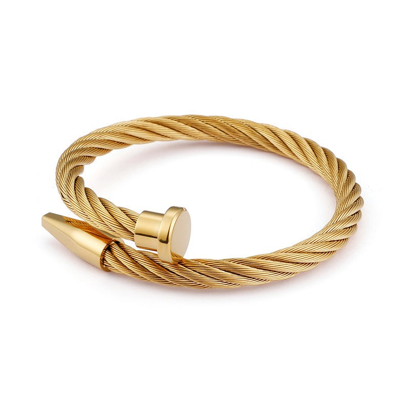 Kemstone Men’s Nail Cable Cuff Bracelet – Stainless Steel Industrial Punk Wristband KB110358-K