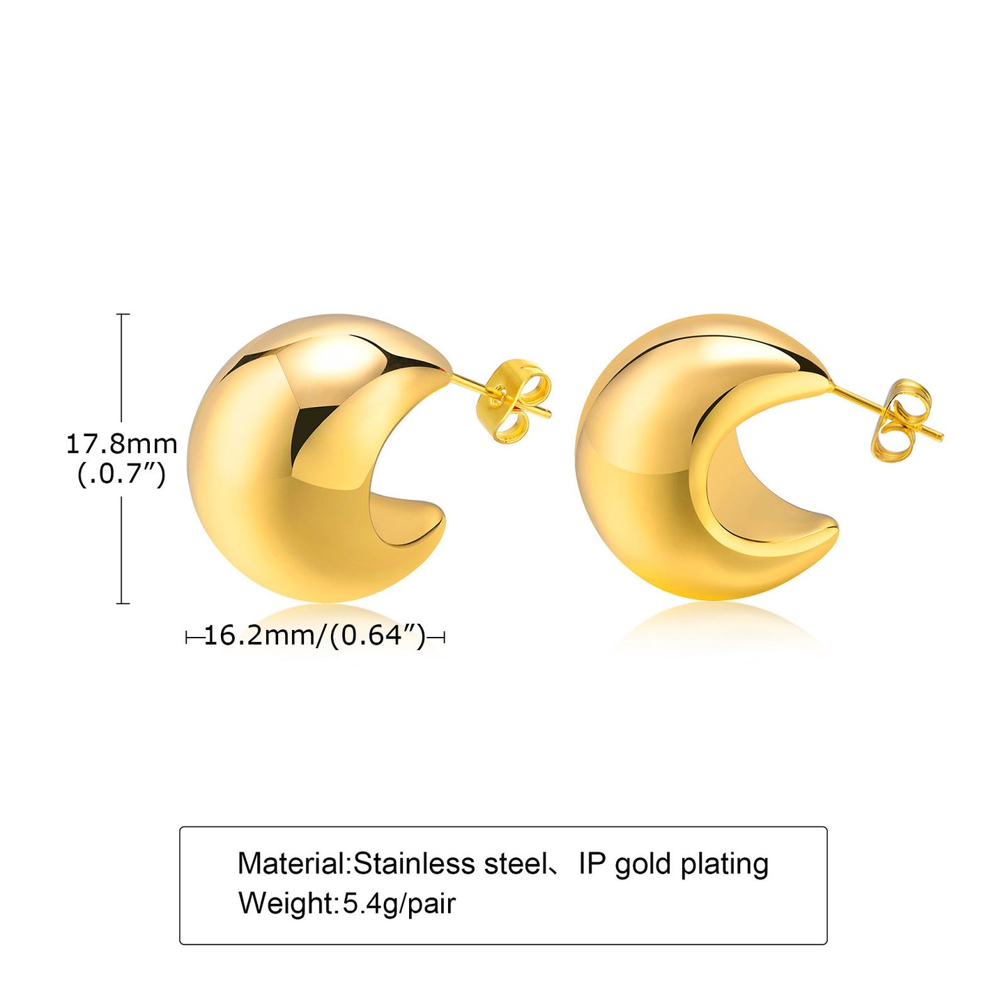 Pendientes Kemstone Hollow Crescent Moonlight de acero inoxidable - Líneas minimalistas y luz de luna susurrante ES-353