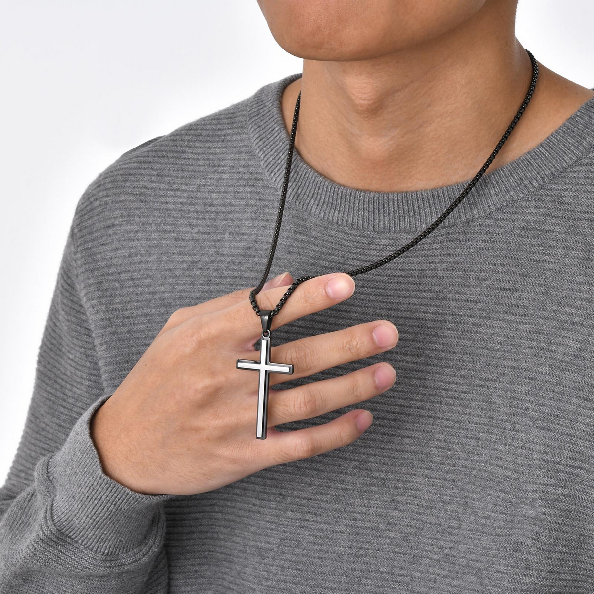 Kemstone Brushed Cross Necklace for Men Stainless Steel PN-1929