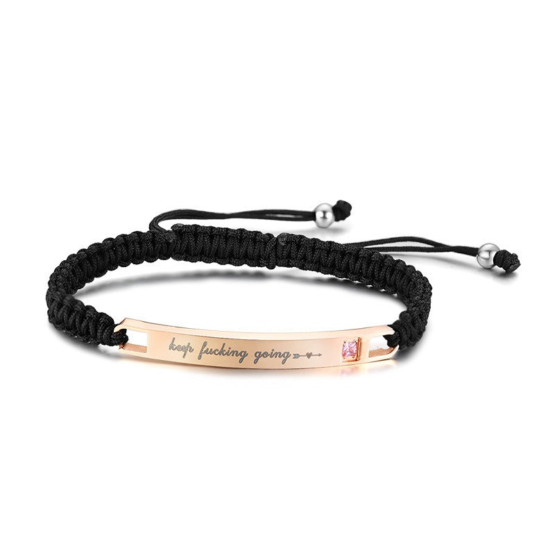 Kemstone Adjustable Couples Bracelet – Braided Rope & Stainless Steel with Zircon Accent CB-035