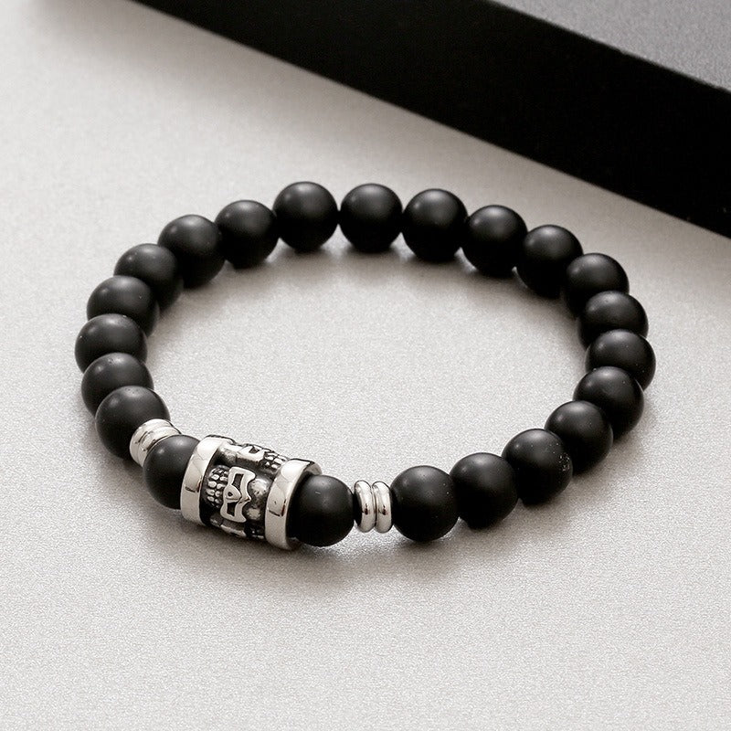 Kemstone Vintage Skull & Natural Stone Beaded Bracelet – Titanium Steel Men’s Jewelry KB183247-TLX