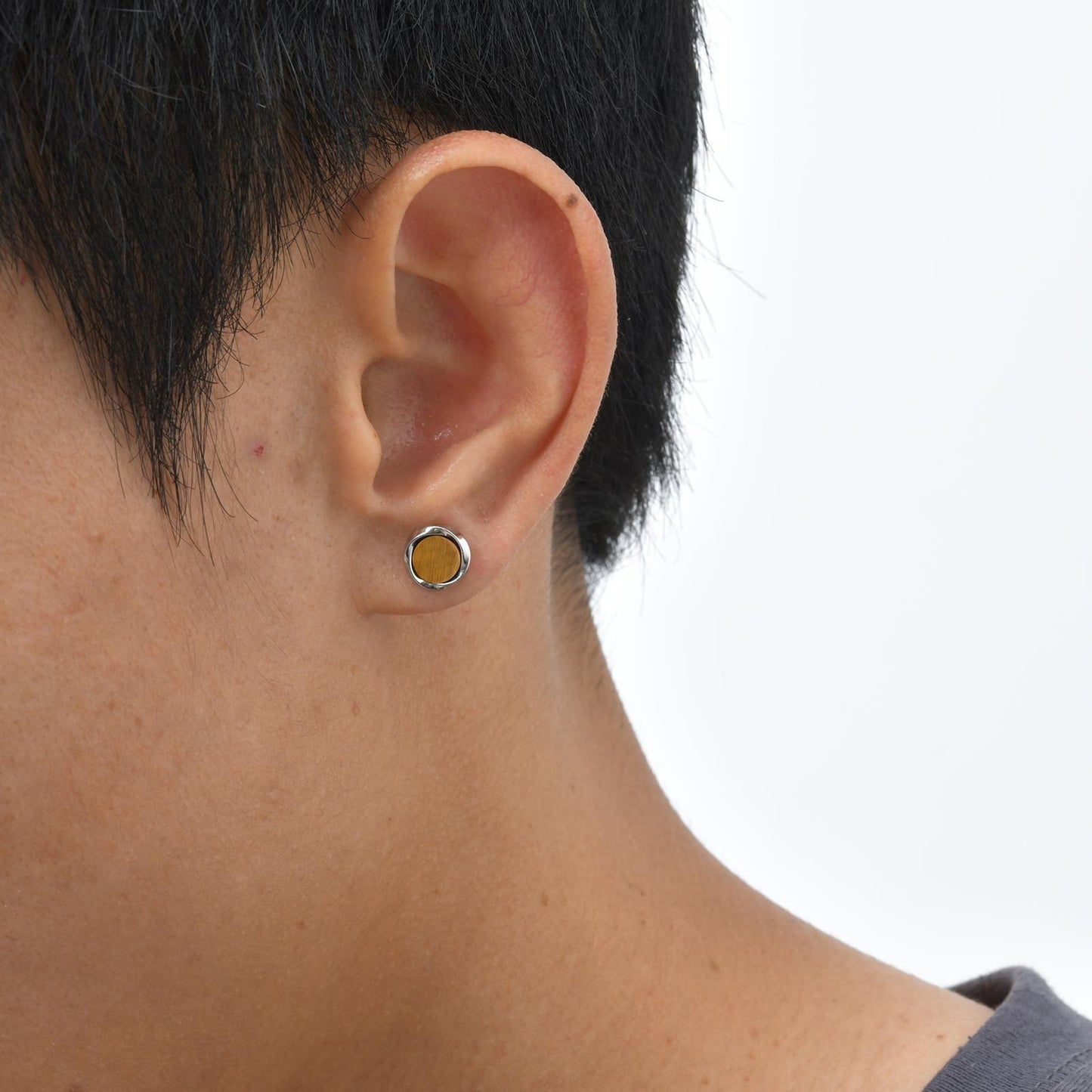 Kemstone Men’s Copper Earrings – Turquoise & Tiger Eye Mobius Studs EBS-208