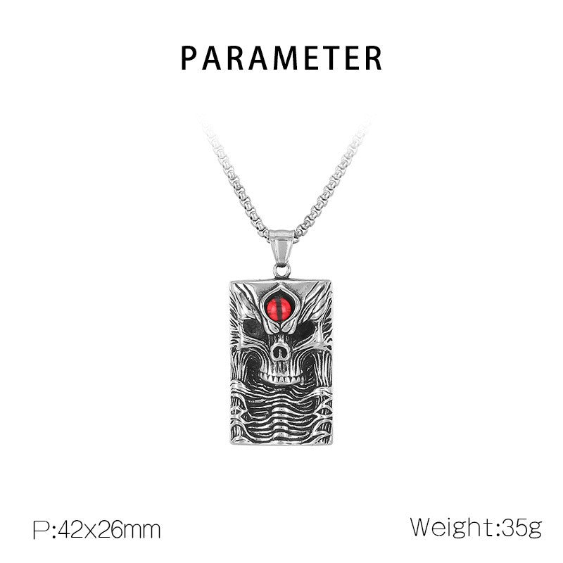 Kemstone Demon Eye Skull Pendant – Gothic Titanium Steel Necklace for Men, Dark Streetwear & Halloween Style KP130524-TGX