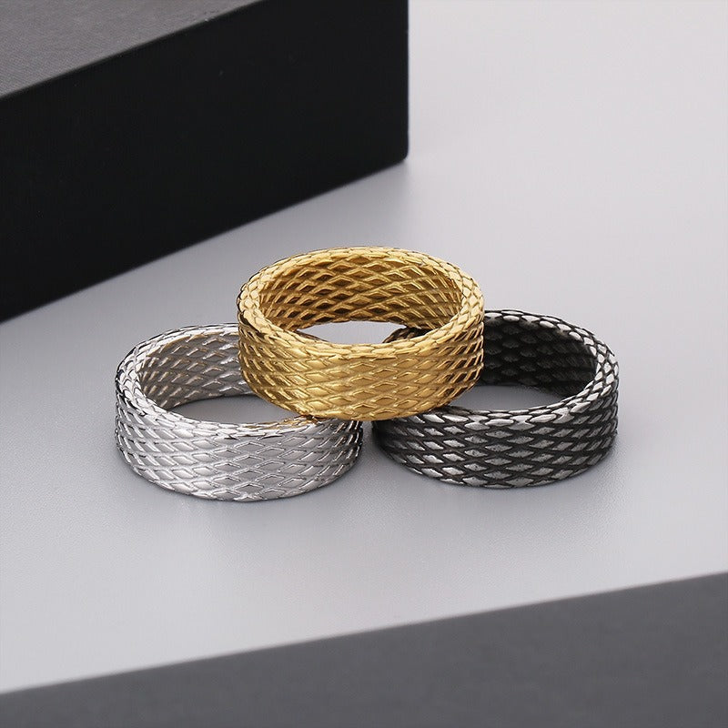 Kemstone Textured Stainless Steel Men’s Ring – Diamond Mesh Pattern, Gothic Street Style KR105816