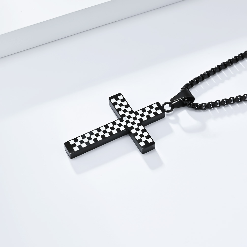 Kemstone Stainless Steel Checkered Cross Necklace for Men K-PT531