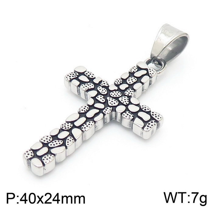 Kemstone Titanium Steel Punk Crown Cross Pendant – Vintage Hieroglyphic Engraved Necklace KP120067