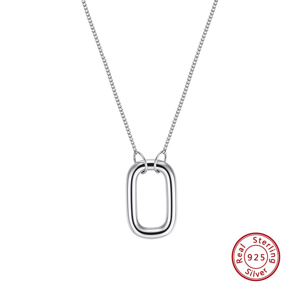 Kemstone Geometric Oval Link Pendant Necklace for Women – 925 Sterling Silver GAN09