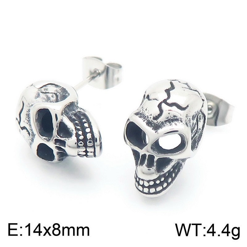 Kemstone Men’s Stainless Steel Skull Stud Earrings – Gothic Punk Style KE117706-KJX