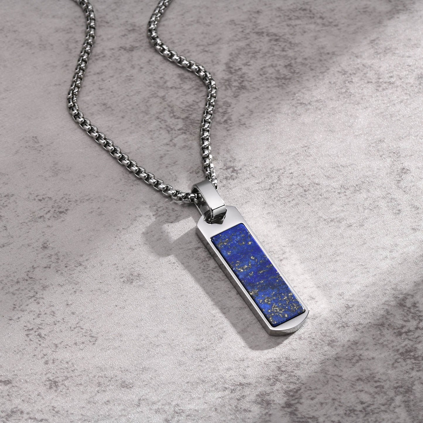 Kemstone Stainless Steel Rectangular Stone Pendant Necklace for Men Jewelry PN-1890