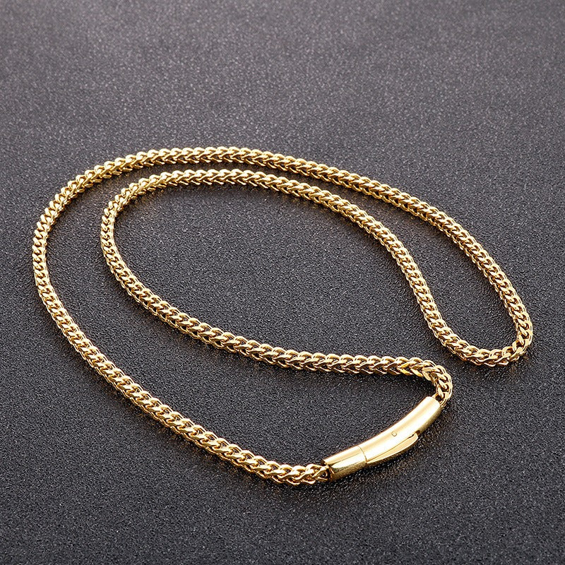 Kemstone Men’s Dragonbone Chain Necklace – 3mm Stainless Steel Magnetic Clasp Gold & Silver KN229117