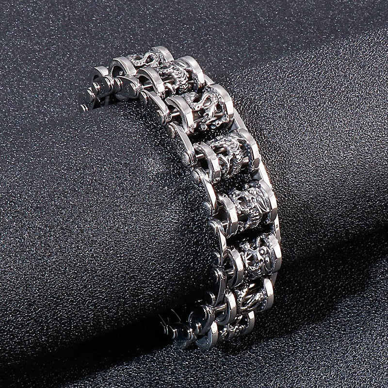 Kemstone Vintage Dragon Bike Chain Cuff – Stainless Steel Men’s Bracelet, Handcrafted Rustic KB83923-BD