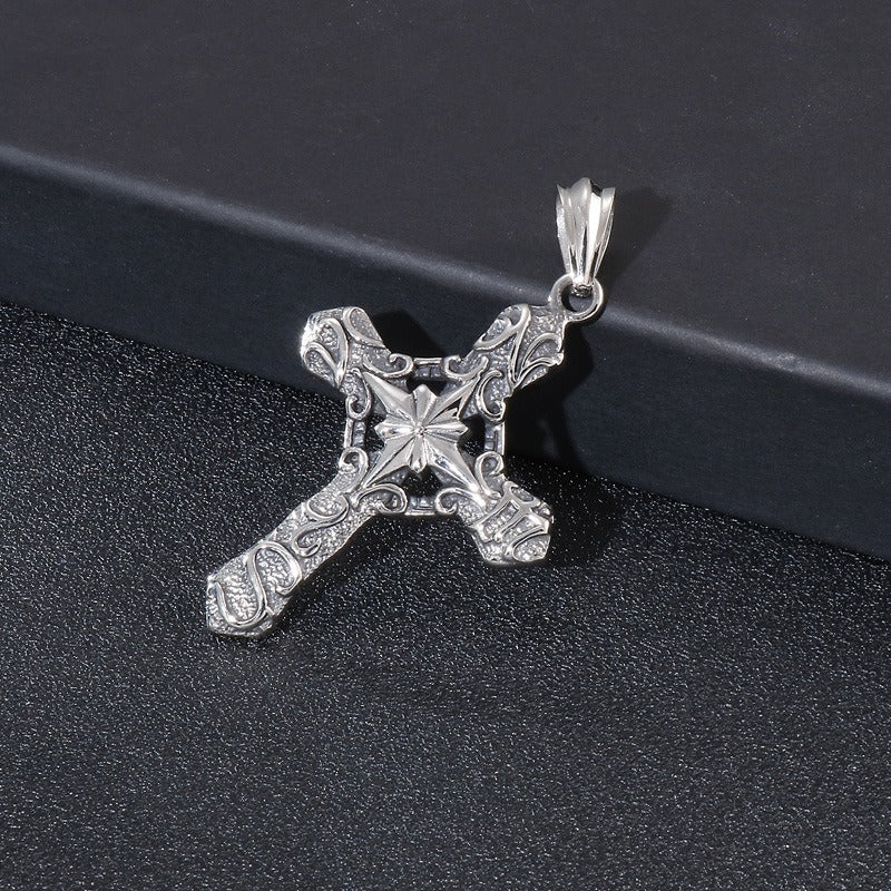 Kemstone Rugged Cross Pendant – Punk Vintage Stainless Steel Necklace for Men | Gothic Streetwear Jewelry KP56209