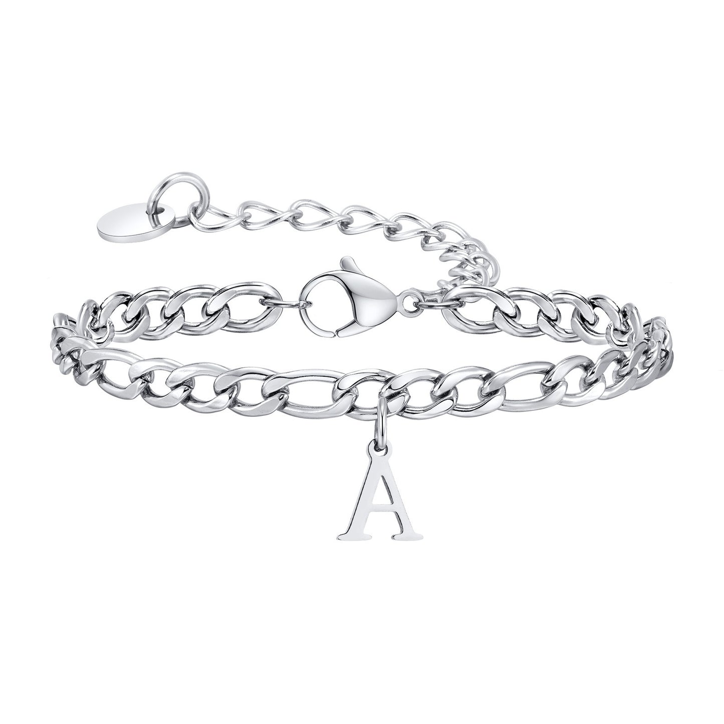 Kemstone Men's Stainless Steel 3:1 NK Chain Bracelet with Bold Alphabet Pendant - Durable Everyday Accessory for Casual to Formal Looks BR-2058