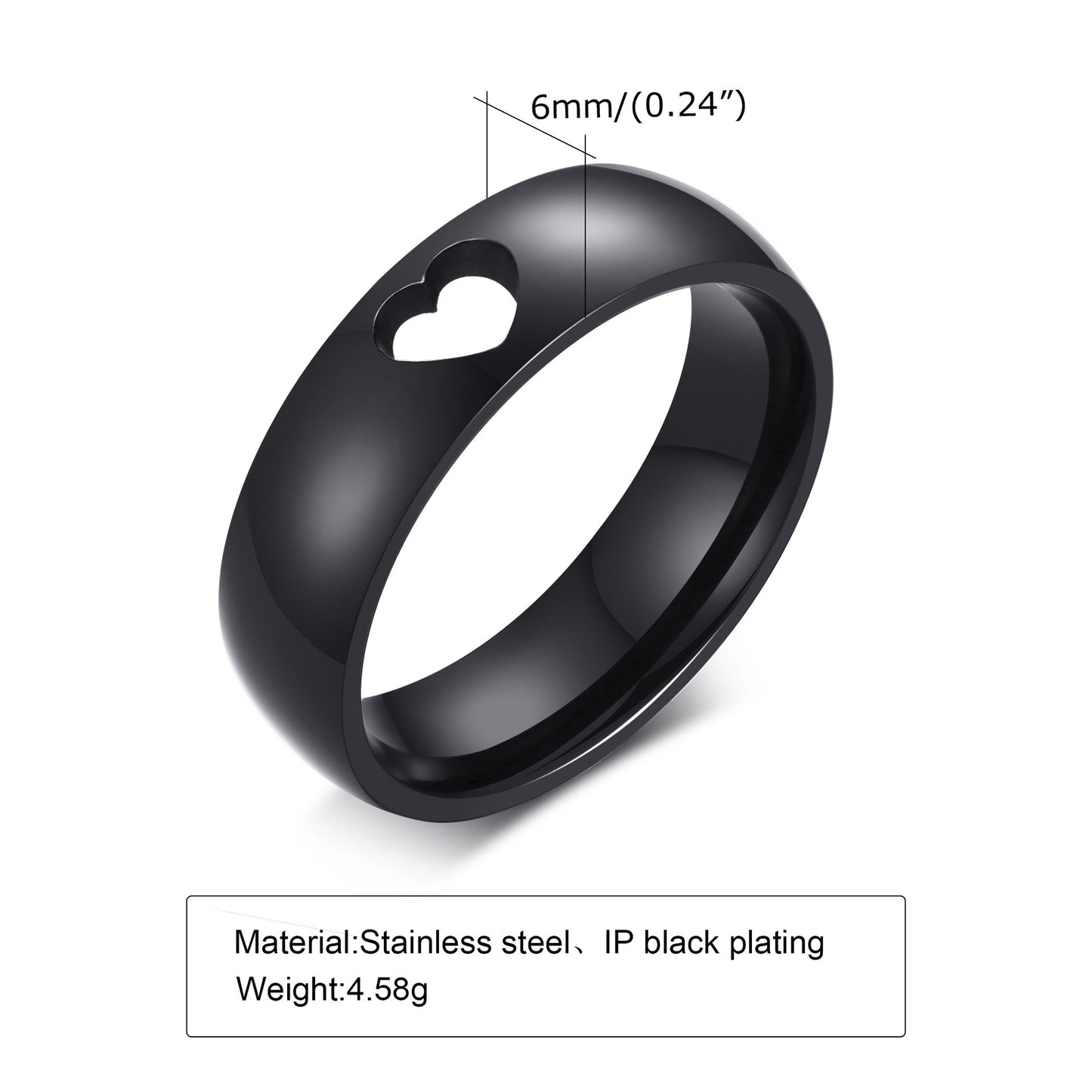 Kemstone Titanium Steel Heart-Zircon Black Cast Couple Rings RC-468B