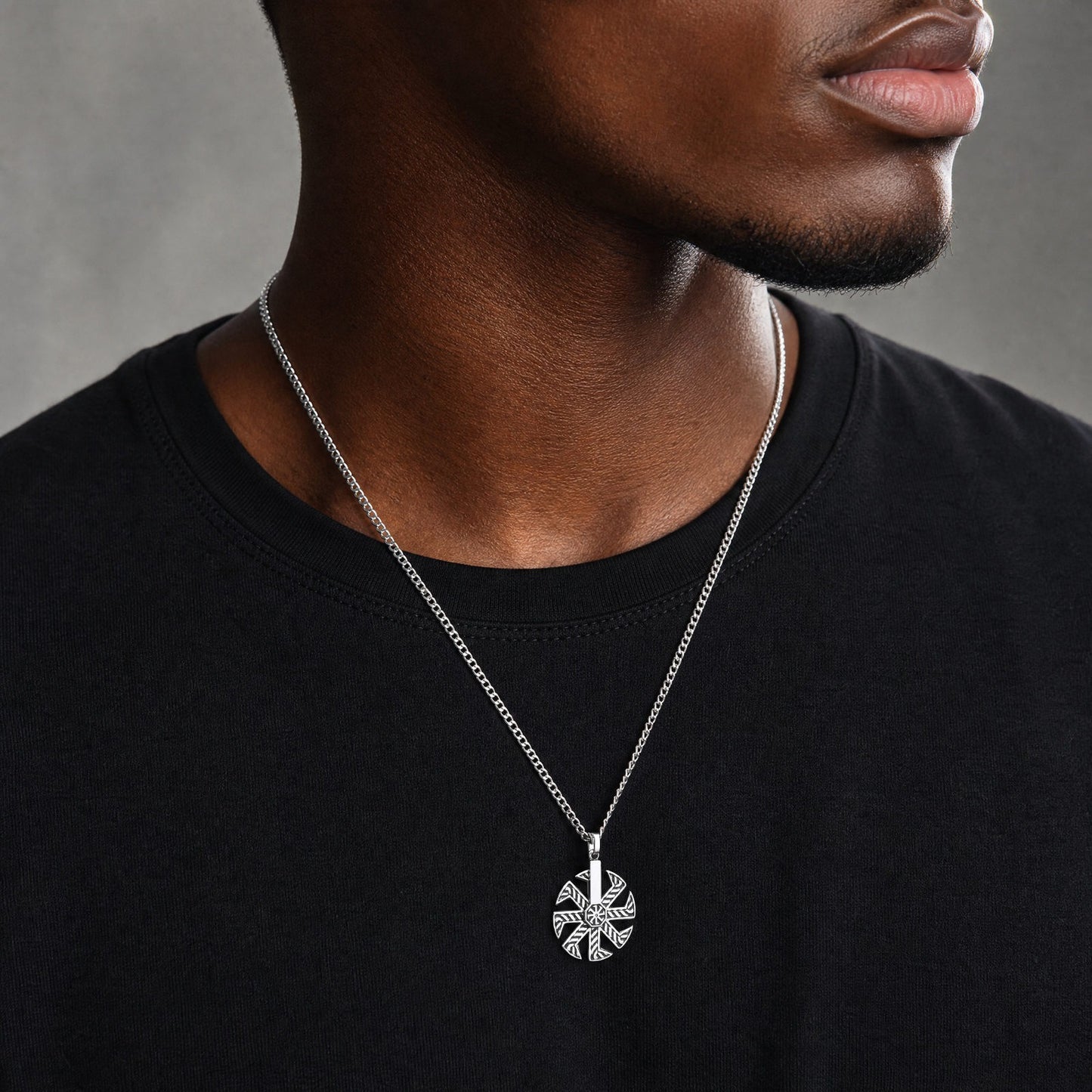 Kemstone Geometric Spinner Pendant Necklace for Men Stainless Steel Eight Arm PN-2365