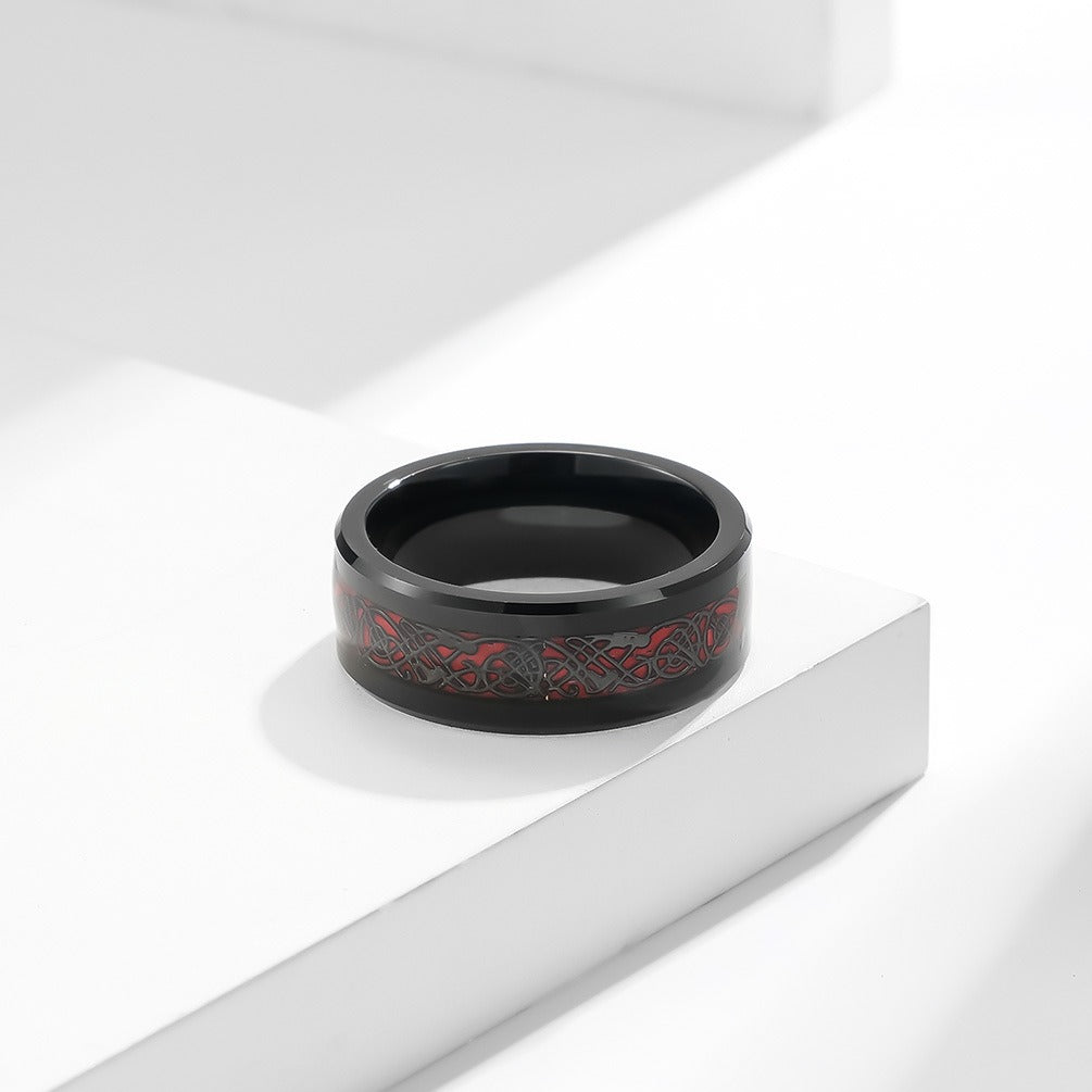 Kemstone Men’s Tungsten Dragon Ring – Carbon Fiber Inlay Gothic Band K-T025
