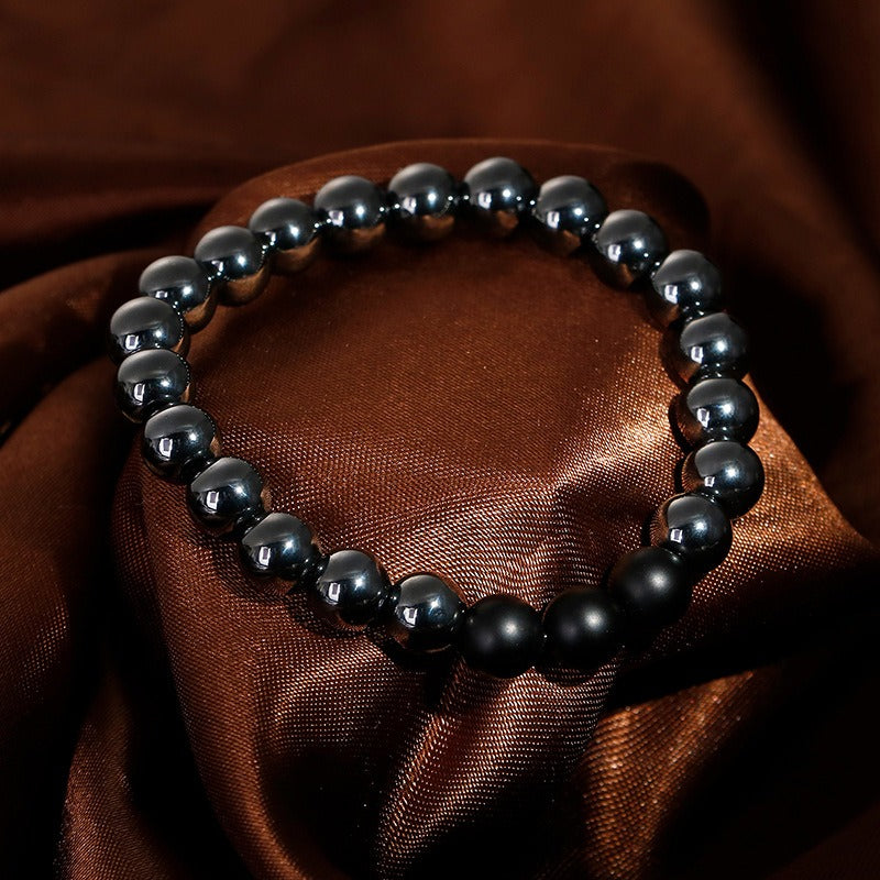 Kemstone Gray Ironstone & Matte Black Agate Bracelet - Handcrafted Men's Zen-Inspired Beads KB109671