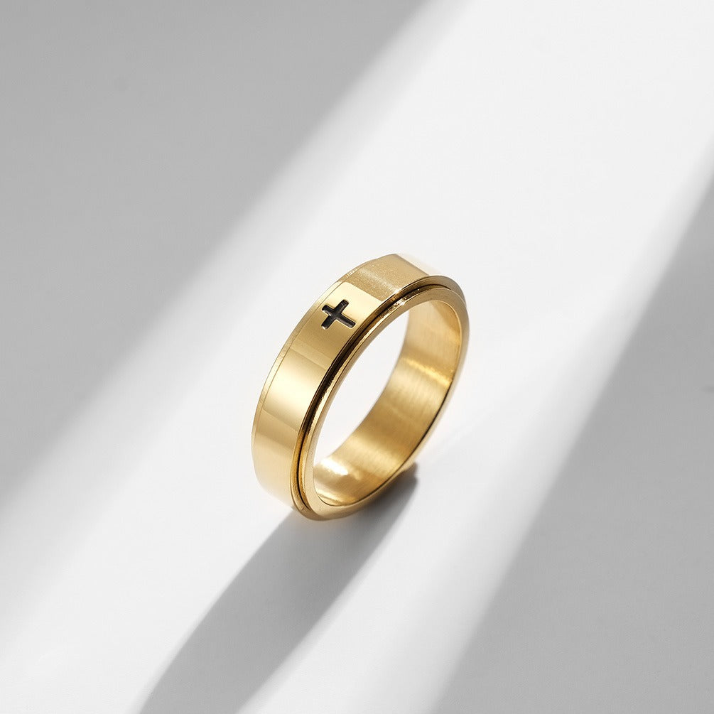 Kemstone Stainless Steel Cross Spinner Ring – Anxiety Relief Couple Band K-R565