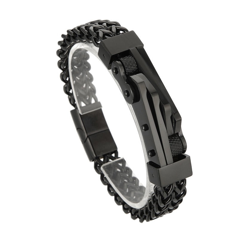 Kemstone Raw Edge Titanium Steel Motorcycle Chain Bracelet - Rock & Hiphop Style Dual-Sided Design for Urban Rider KB164180-KFC