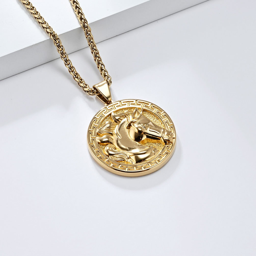 Kemstone Stainless Steel Horse Head Medallion Pendant Necklace for Men K-PT607
