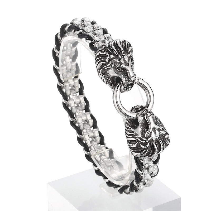 Kemstone Stainless Steel Wolf Design Ring Titanium Mesh Cuff Bracelet for Men - Punk Edge Charm Jewelry KB154970