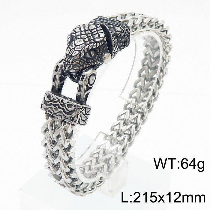 Bracciale Kemstone in acciaio al titanio con testa di aquila e lupo - Catena reversibile, design punk per uomo KB179515