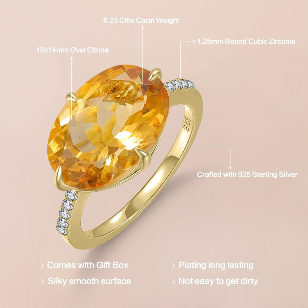 Kemstone Handcrafted 6.23ct Oval Gemstone Solitaire Ring – 925 Sterling Silver Gold-Plated Statement T7-OL1058R
