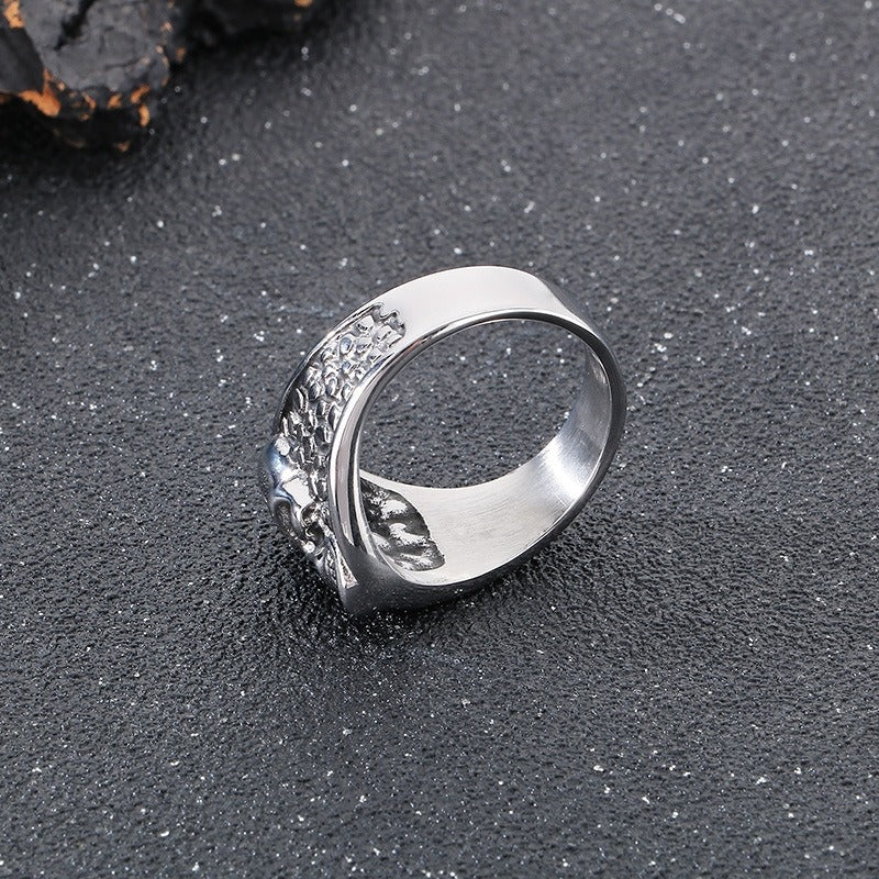 Kemstone Men’s Skull Texture Ring – Gothic Punk Stainless Steel Power Symbol KR111642-GC