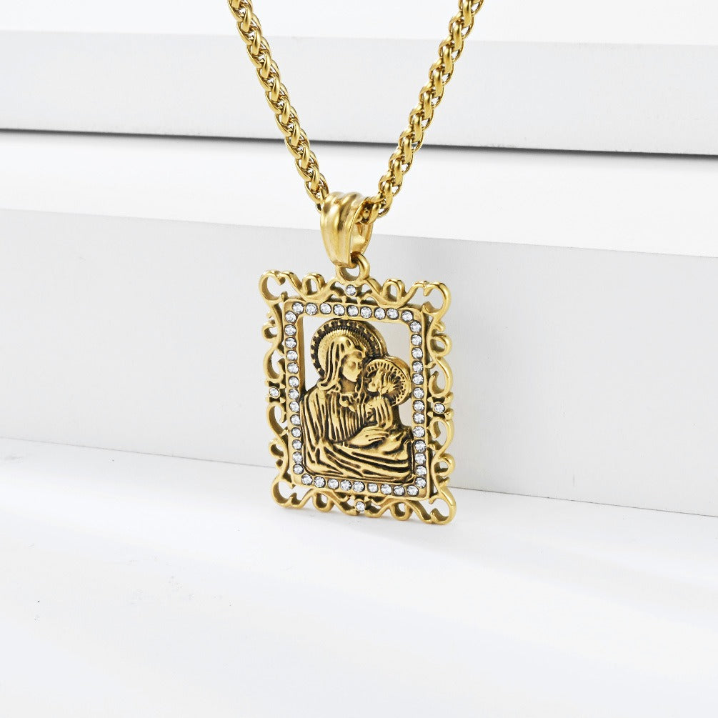 Kemstone Portrait Frame Pendant Necklace for Men Stainless Steel Vintage Relief K-PT732