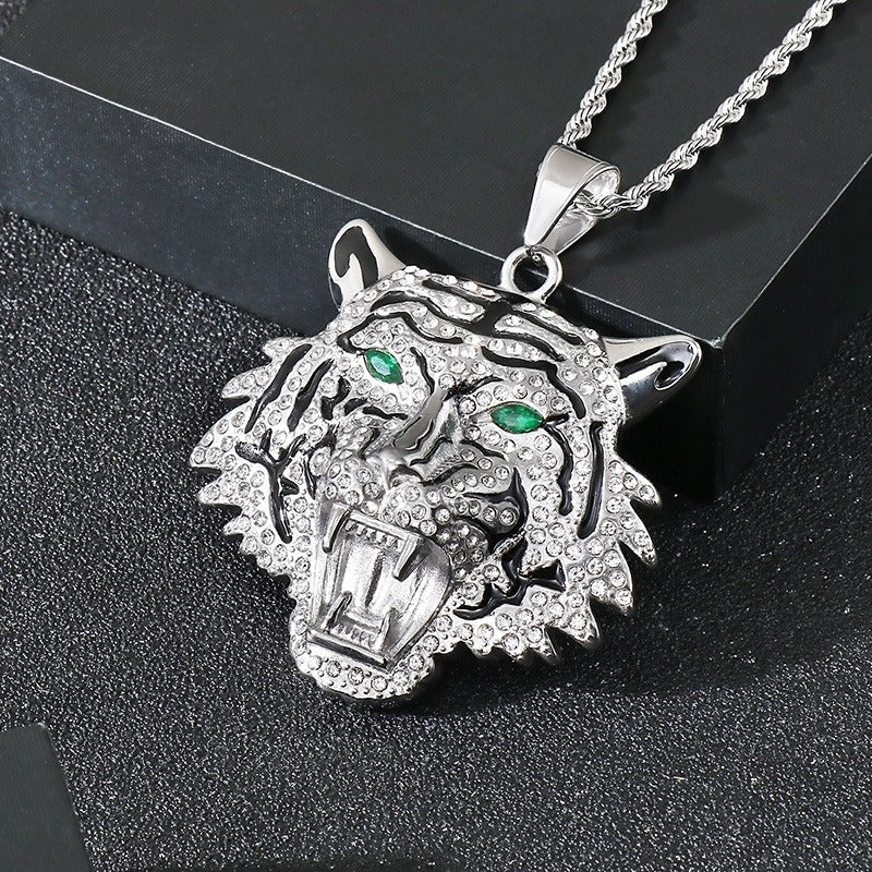 Kemstone Men’s Titanium Steel Tiger Pendant Necklace – Iced-Out Hip Hop Jewelry KP116390-MZOZ