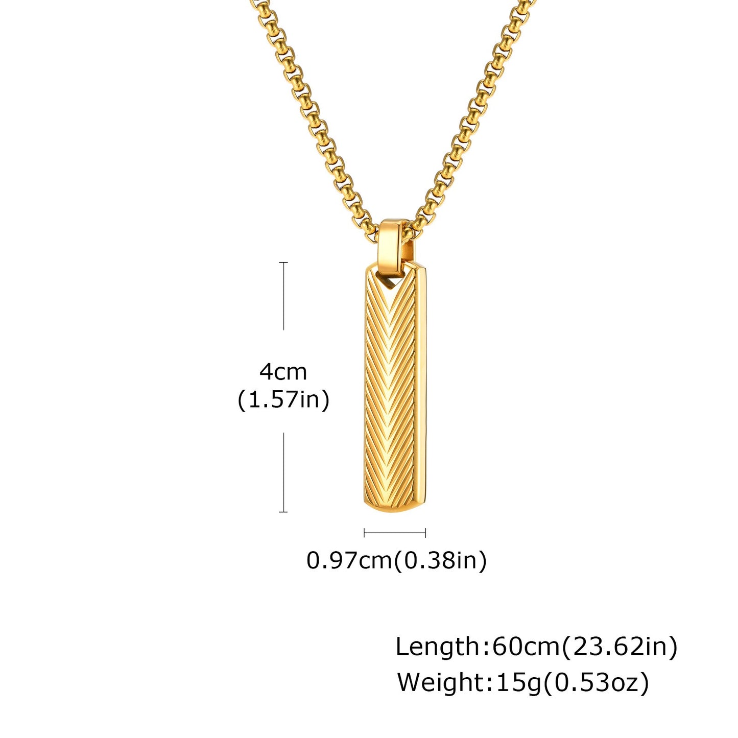 Geometric Bar Pendant Necklace for Men | Stainless Steel Chevron Engraved PN2071