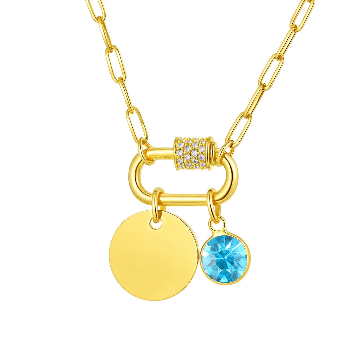 Cadena de eslabones cuadrados de acero inoxidable Kemstone con colgante de piedra de nacimiento del zodíaco - Collar minimalista dorado para mujer NC-2181