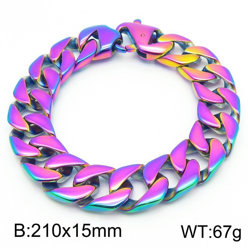 Kemstone Men’s Stainless Steel Cuban Chain Bracelet – 21cm Street Style Gothic Power Link KB27123-D