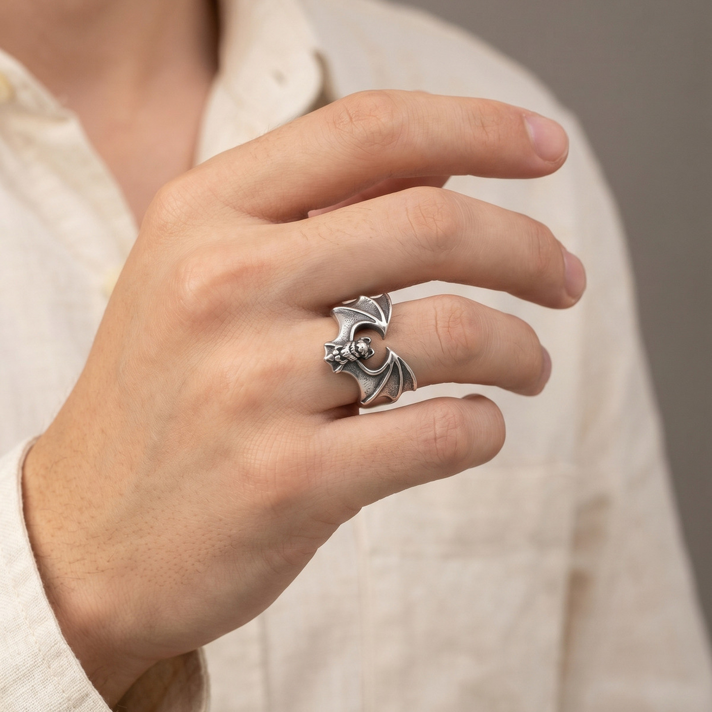 Kemstone Stainless Steel Bat Ring for Men Gothic Silver Style RC-139