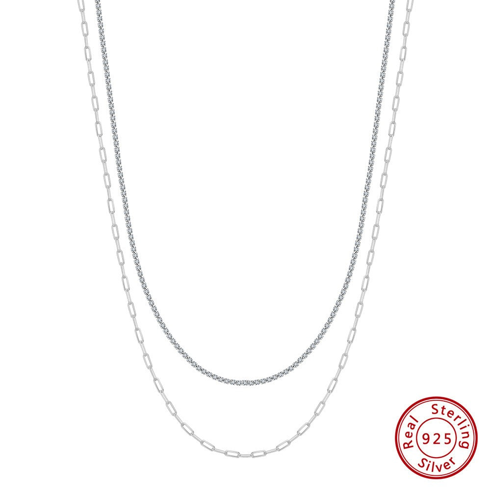 Kemstone 925 Sterling Silver Paperclip Chain Necklace for Women Layered Cubic Zirconia Chain BQN48