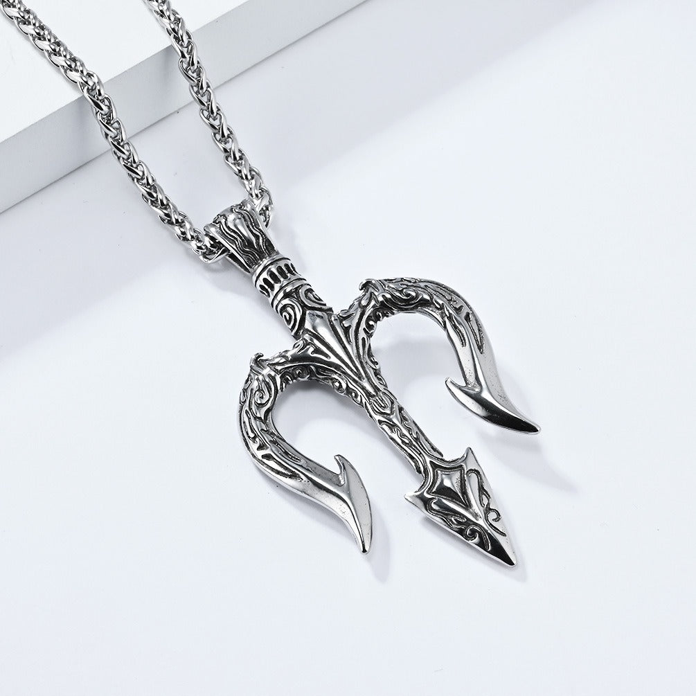 Poseidon's Trident Pendant – Norse Myth Inspired Stainless Steel Necklace K-PT552