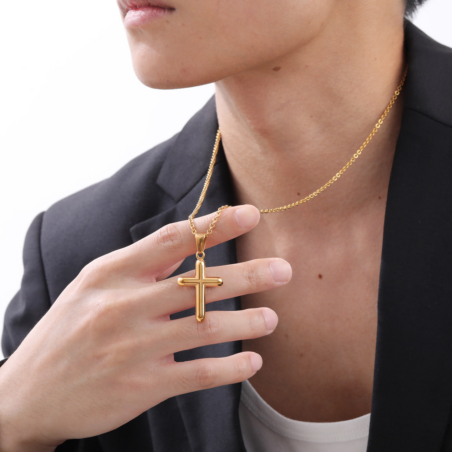 Kemstone Stainless Steel Cross Pendant Necklace for Men – Polished Gold 2011