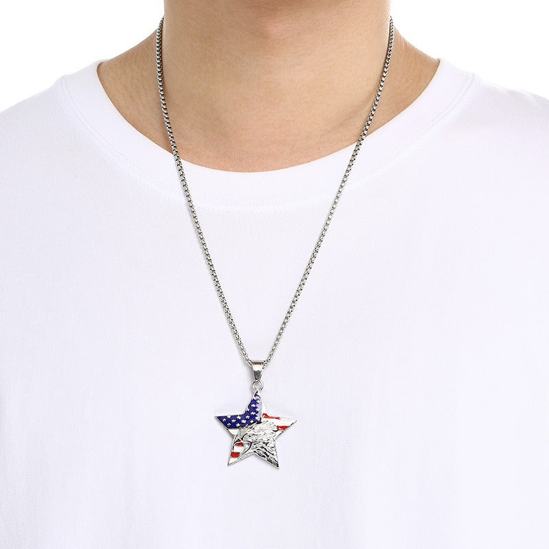 Kemstone Men’s Titanium Steel Eagle Pendant Necklace – Enamel Star/Triangle KP117368
