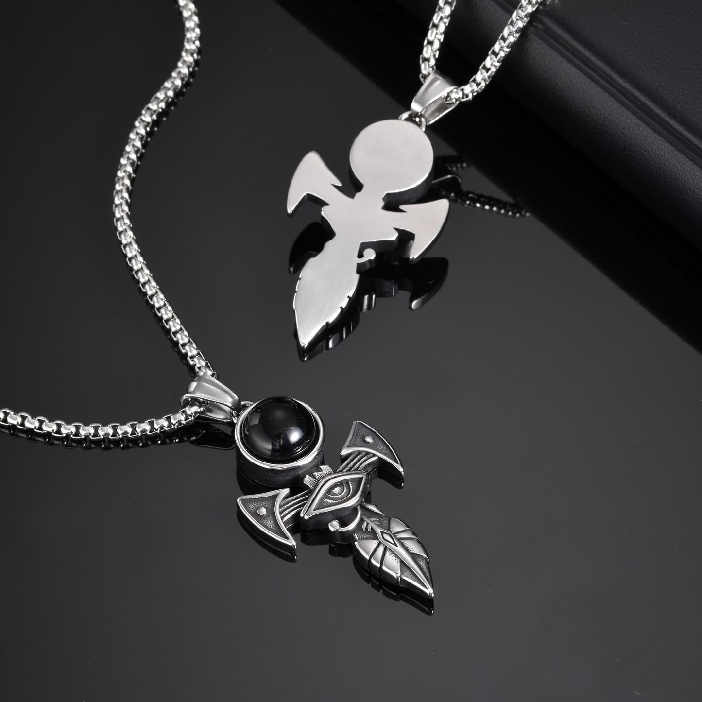 Kemstone Men’s Titanium Steel Horus Eye Cross Pendant Necklace PN-2153