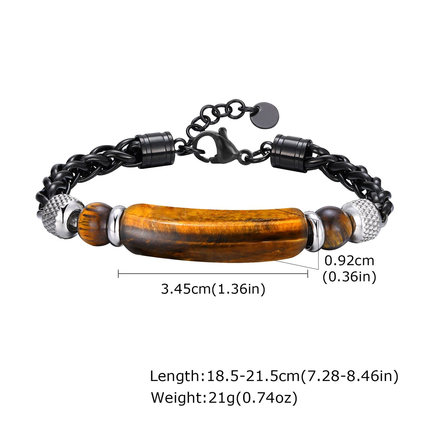 Kemstone Men’s Stainless Steel Beaded Chain Bracelet – Tiger Eye & Black Onyx, Gothic Norse Street Style BR-1716
